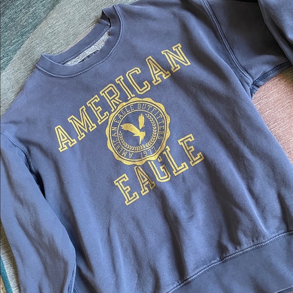 American Eagle Outfitters Oversized Blue Gray Fall Crewneck Sweater - Picture 10 of 13